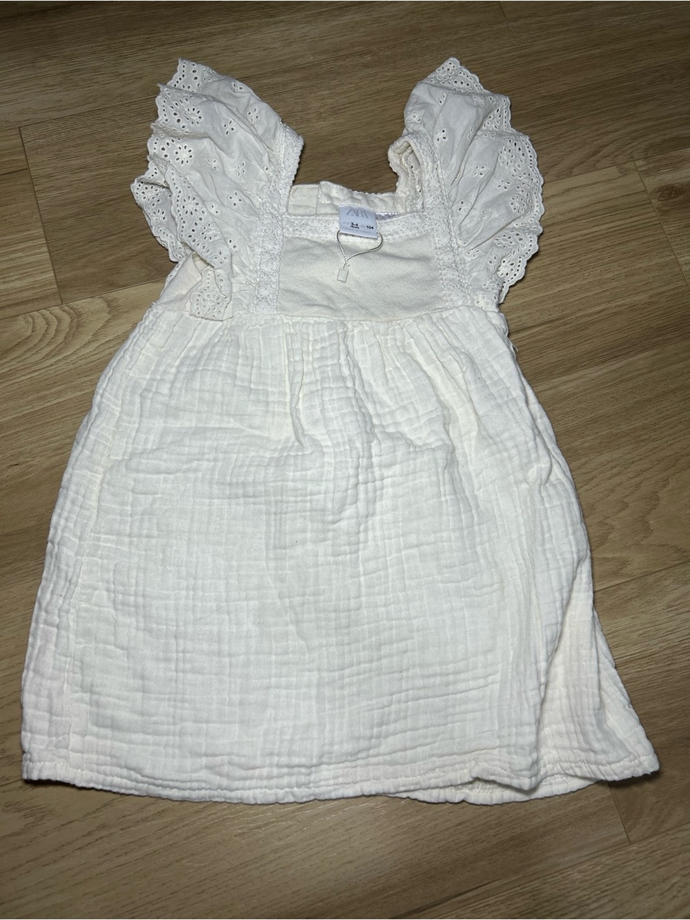 Zara Cream Eyelet Flutter Sleeve Cotton Dress